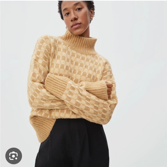 Everlane The Cloud Checkered Sweater, Size XXS Color Tan - Picture 1 of 9